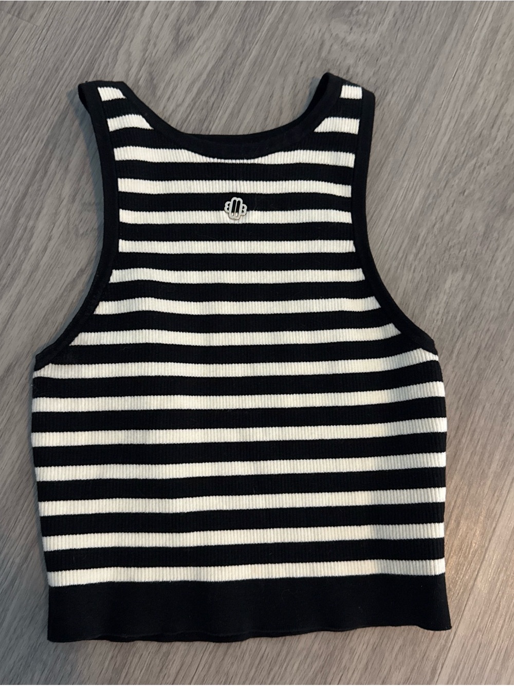 Maje Black and White Striped Ribbed Tank